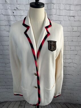 Lauren Ralph Lauren Knit Blazer Cardigan Ivory Crest Preppy Measures Large L